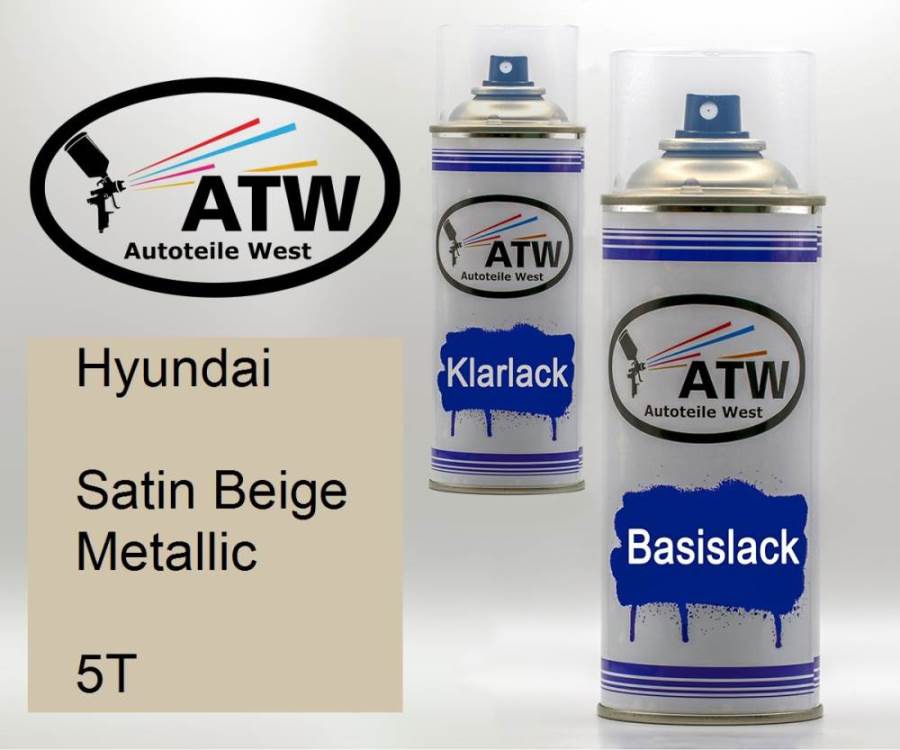 Hyundai, Satin Beige Metallic, 5T: 400ml Sprühdose + 400ml Klarlack - Set, von ATW Autoteile West.